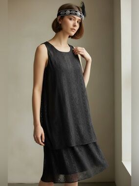 1970’s Young Edwardian By Arpeja 1920s Style Flapper Black Sparkly Dress